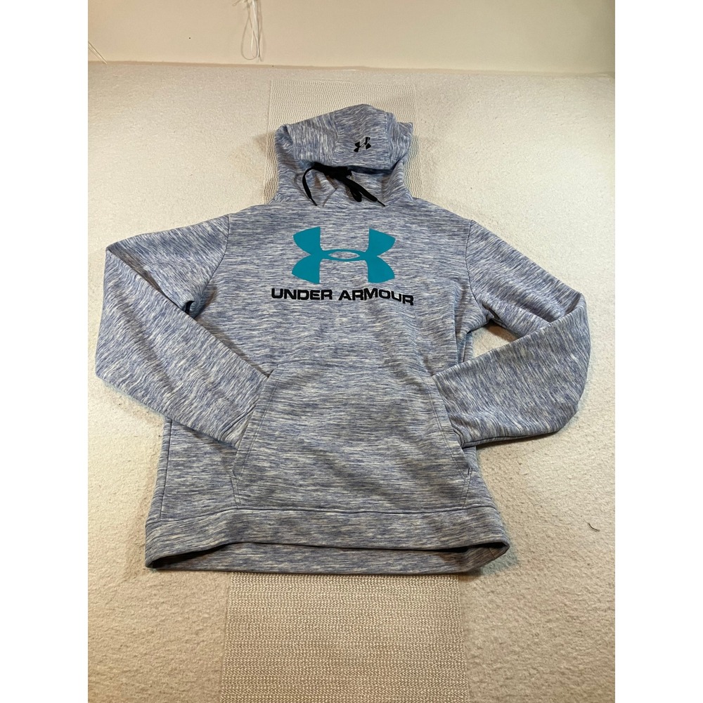 Under Armour Storm Hoodie Men Small Blue Heathered Pullover Teal Logo Sweatshirt